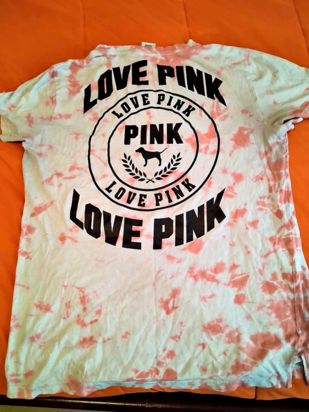 PINK Love Pink Tie-Dye Graphic Logo Crew Neck Short Sleeve Women's Tee M